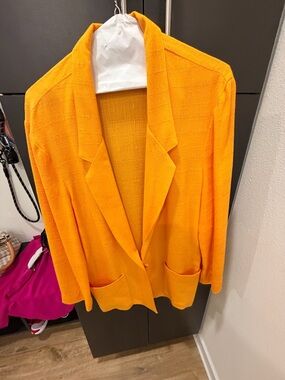 Women's Vibrant Orange Open-Front Blazer Jacket